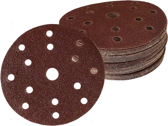 Schuurschijven voor excentrische schuurmachines, 60 stuks, 15 gaten, Ø 150 mm, elk 10 x korrel 40/60/80/120/180/240