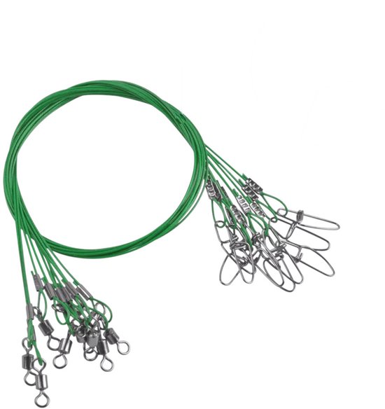 S&D - 10x Stalen Onderlijnen - Extra Sterk 68kg - 50cm - Voor Meerval, Snoek & Grote Zeevis - Groen van S&D