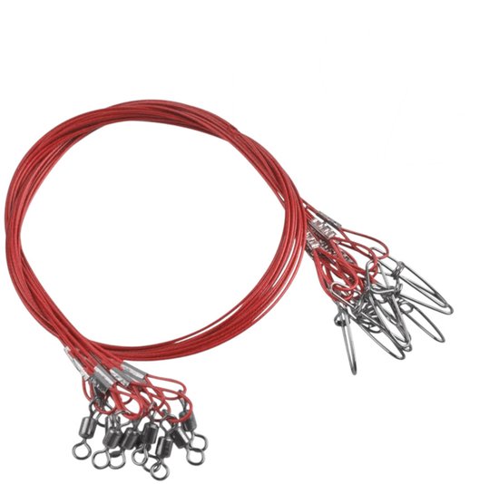S&D | 10x Stalen Onderlijnen – Extra Sterk 68kg – 50cm – Voor Meerval, Snoek & Grote Zeevis - Rood van S&D