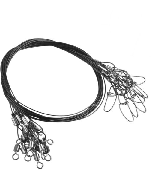 S&D | 10x Stalen Onderlijnen – Extra Sterk 68kg – 50cm – Voor Meerval, Snoek & Grote Zeevis - Zwart van S&D