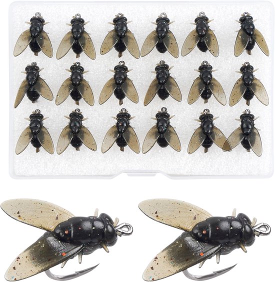 S&D | 18x Kunstvliegen in Doosje – Bionische Vliegvissen Vliegjes 2cm – Forel, Baars & Zalm van S&D