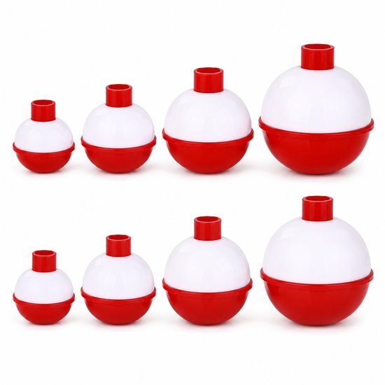 S&D | Dobbers Rood/Wit – 8 Stuks – 4 Maten – Push-Button Floats Visdobbers