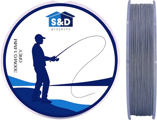 S&D - Gevlochten Vislijn 300m - 0.14mm - 4.5kg - Grijs - 4-Strengs PE - Sterk, Dun en Slijtvast - Zoet- & Zoutwater Vissen van S&D
