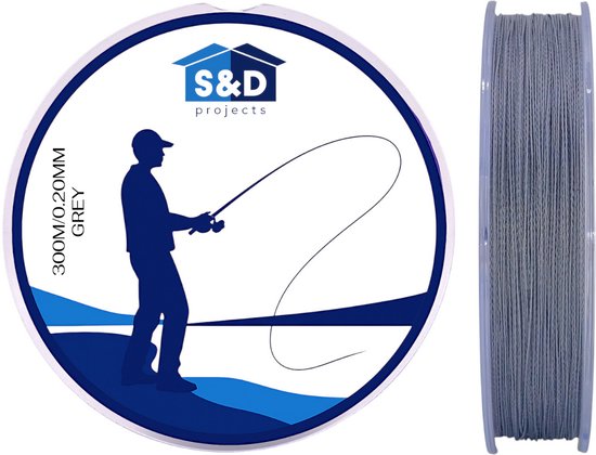 S&D | Gevlochten Vislijn 300m – 0.20mm – 9kg – Grijs – 4-Strengs PE – Sterk, Dun en Slijtvast – Zoet- & Zoutwater Vissen van S&D