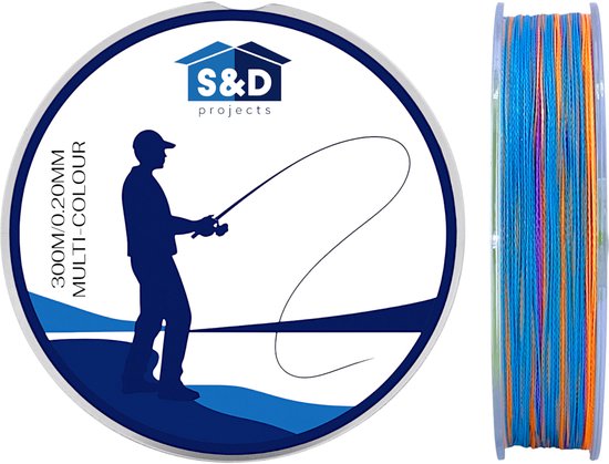 S&D | Gevlochten Vislijn 300m – 0.20mm – 9kg – Regenboog – 4-Strengs PE – Sterk, Dun en Slijtvast – Zoet- & Zoutwater Vissen