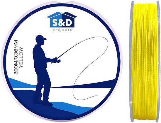 S&D | Gevlochten Vislijn 300m – 0.36mm – 22.7kg – Geel – 4-Strengs PE – Sterk, Dun en Slijtvast – Zoet- & Zoutwater Vissen van S&D