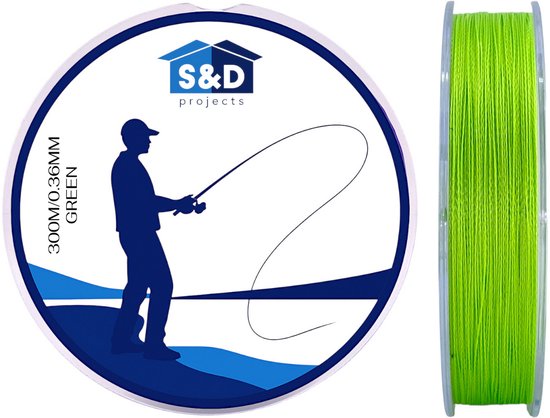 S&D - Gevlochten Vislijn 300m - 0.36mm - 22.7kg - Groen - 4-Strengs PE - Sterk, Dun en Slijtvast - Zoet- & Zoutwater Vissen van S&D