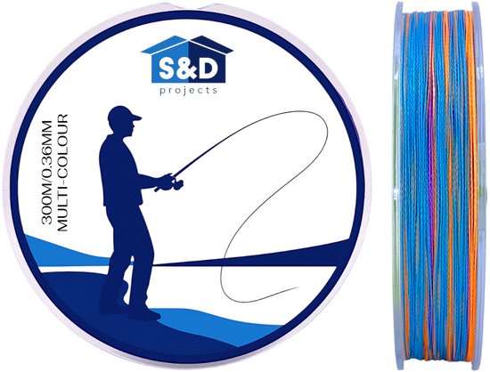 S&D | Gevlochten Vislijn 300m – 0.36mm – 22.7kg – Regenboog – 4-Strengs PE – Sterk, Dun en Slijtvast – Zoet- & Zoutwater Vissen van S&D