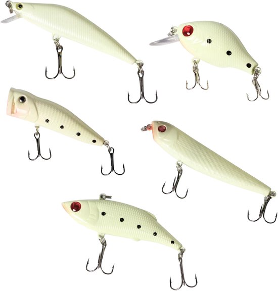 S&D | Glow in the Dark Kunstaas Set – 5 Stuks | Voor Roofvis & Nachtvissen | Met Opbergdoos van S&D