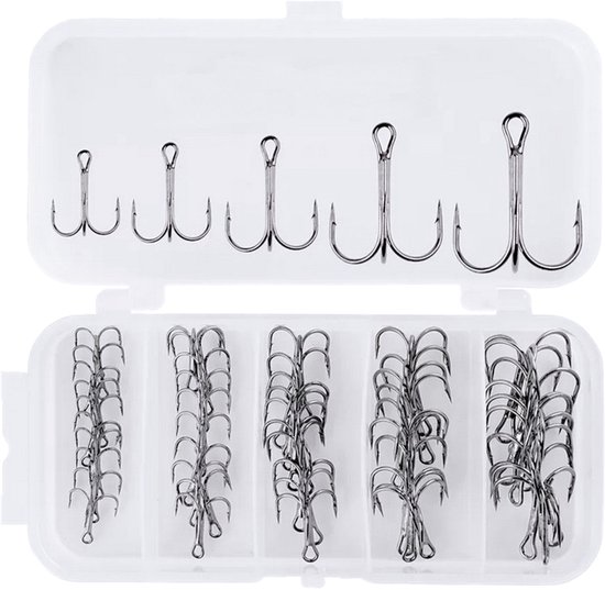 S&D - Hengelsport dreggen set - 5 maten 50 Stuks - Zilver Carbonstaal - Incl. opbergdoosje van S&D