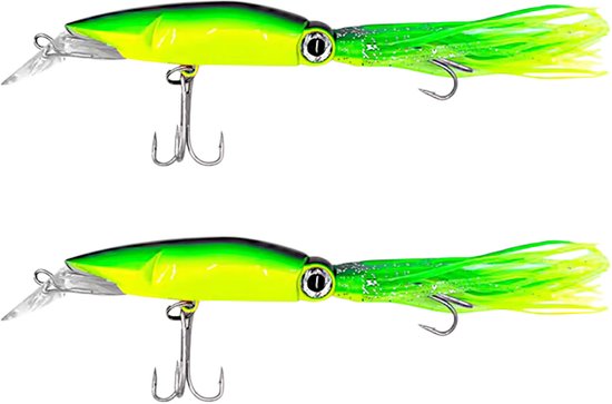 S&D - Kunstaas Inktvis - 2 stuks - 16.6g 10cm - Roofvissen - Groen - Rammelaar - Dubbele dreg van S&D