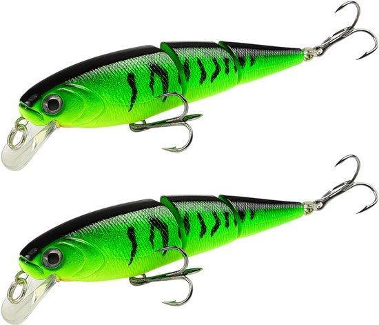 S&D - Kunstaas Swimbait - 2 stuks - 15g 10cm - Roofvissen - Groen - Rammelaar - Dubbele dreg van S&D