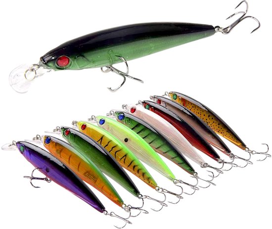 S&D | Minnow Plug Set 10 Stuks – 14 cm 13 g – Rammelend Pluggen met realistische beweging – voor Snoek, Baars, Roofvis & Forel van S&D