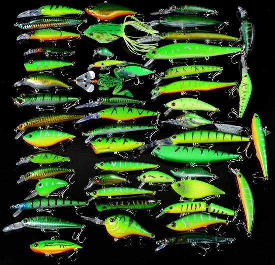 S&D - Pluggen set - 50 delig - Groen - Starter kit - Verschillende soorten kunstaas voor roofvissen van S&D