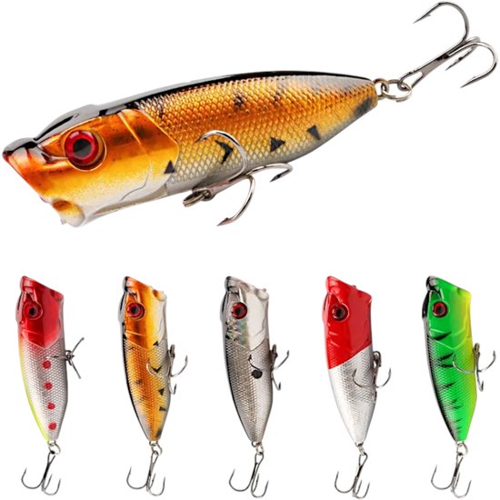 S&D - Popper Kunstaas Set 5 Stuks - Topwater Lures 7cm 11g - Voor Snoek & Roofvis van S&D