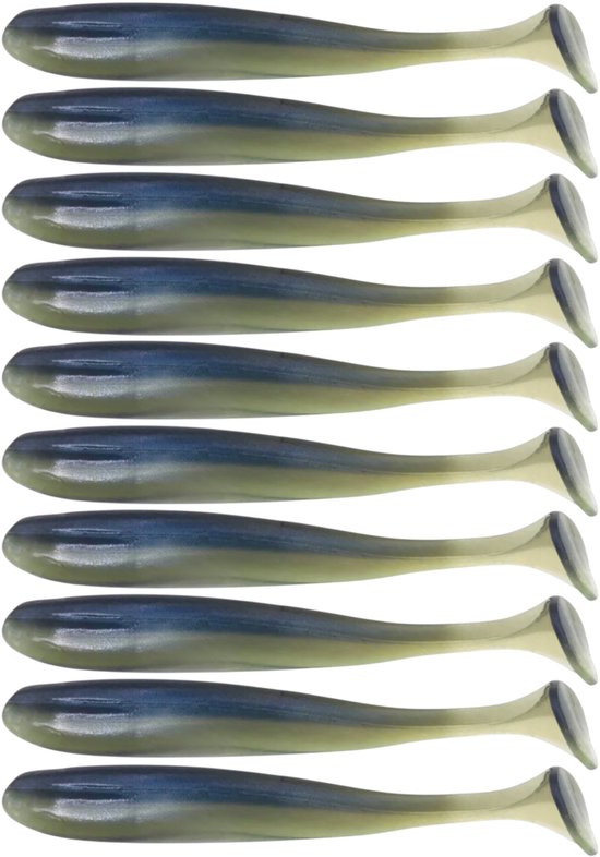 S&D | Shad Set 10 Stuks – 9cm 3.5g – Blauw / Groen – Zachte Shads met T-Staart – Kunstaas voor Roofvis