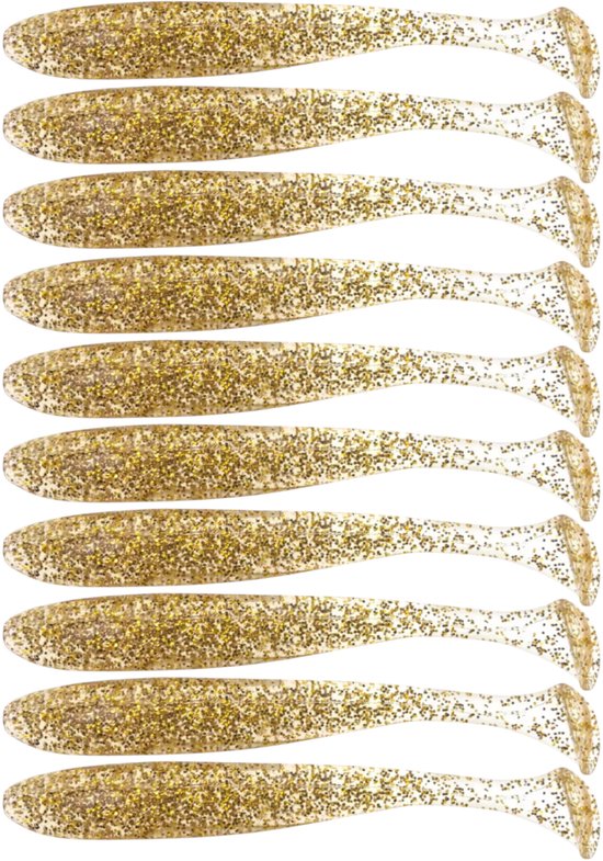 S&D | Shad Set 10 Stuks – 9cm 3.5g – Goud – Zachte Shads met T-Staart – Kunstaas voor Roofvis