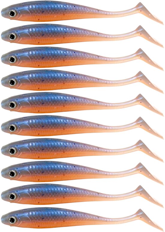 S&D | Shad Set 10 Stuks – 9cm / 5.5g – Blauw / Roze – Realistisch Kunstaas met Glitters & Schubbenpatroon – Voor Snoek, Baars & Roofvis