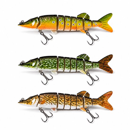 S&D | Snoek kunstaas Set 12.5 cm / 18.5g - 8-delige swimbait - Groen / Geel /Bruin
