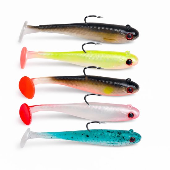S&D | Softbait Set Jig / Shad – 5 stuks – 7cm / 6,5g – Loodkop met Haak – Roofvis Kunstaas Snoekbaars, Snoek & Baars van S&D