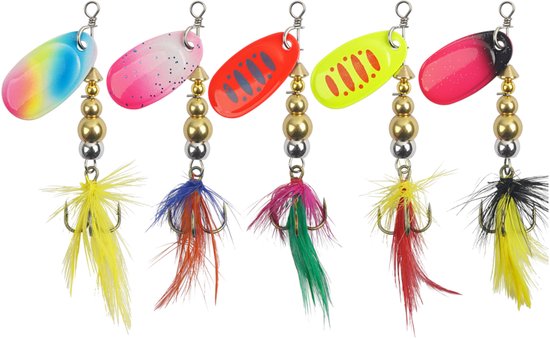 S&D | Spinner Set 5 Stuks – Zware Spinners met Veer – ±7g – Kunstaas voor Snoek, Forel & Baars van Merkloos