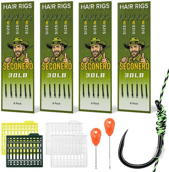 Seconero 30 stuks Karpervissen Hair rigs, Weerhaken Gebogen Karperhaken, 8# - ShopVlot