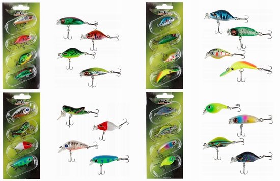 Set 4x Wobblers voor Baars, Snoek, Roofblei - Mix Kleuren & Maten
