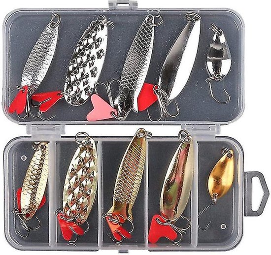Set Blinkers in Doosje - 10 stuks - Snoek, Forel & Baars vissen - Spinners Hengelsport - Kunstaas Roofvissen van Tjonger