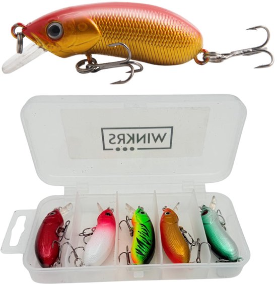 Set Blinkers in Doosje - 5 Visjes met haken 5CM - Snoek, Forel & Baars vissen - Spinners Hengelsport - Kunstaas Roofvissen van Merkloos