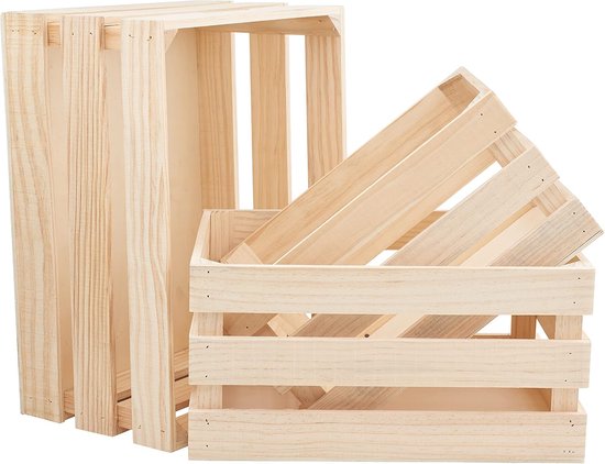 Set fruitkisten van grenenhout en multiplex, 40 x 30 x 19,5 cm
