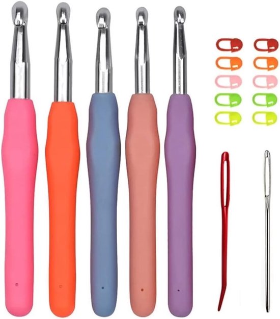 Set Haaknaalden 6.5mm tot 10mm met Zachte Handvatten, Naalden en Steekmarkeerders voor Haken en Breien