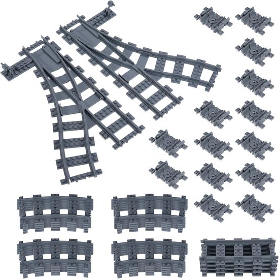 Set met 8 rechte rails, 24 gebogen rails, 1 kruisrails en 1 splitsing