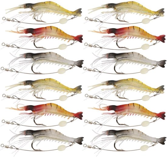 Set met garnalen zachte aassoorten is geschikt voor zowel zoet- als zoutwatervissen. Dit glow aas, bestaande uit garnalen en scherpe haken, is geschikt voor het vangen van forel, baars, zalm, snoek en zeebaars. van Merkloos