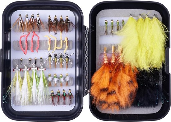 Set Natte Vliegen voor Forel en Zalm Hengelsport, Inclusief Vliegenbox van Merkloos