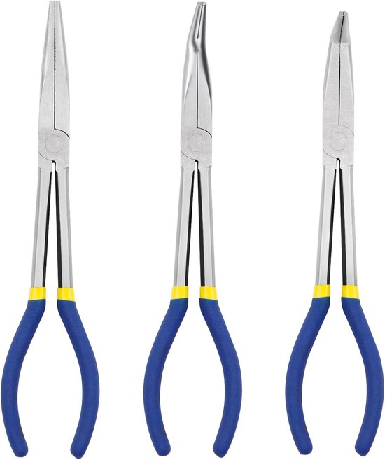 Set of 3 Long Nose Pliers, Carbon Steel Pliers Set, Straight Long Nose Pliers for Precise Machine Maintenance - ShopVlot