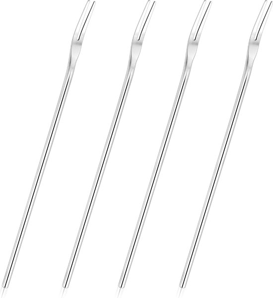 Set of 4 Stainless Steel Dessert Forks 22 cm with Long Round and Stable Handle, Silver - ShopVlot