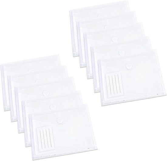 Set van 10 A5 Document Compartimenten - Opslagmappen met Doorzichtige Hoezen en Labels, Waterdicht voor Kantoor, School en Thuis, 23 x 18 cm, Organiseer en Bewaar Documenten Efficiënt
