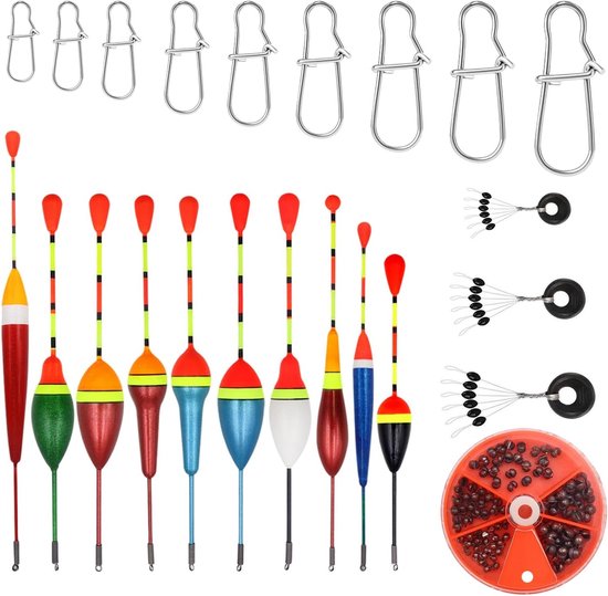 Set van 10 dobbers met rubberen stoppers, wervels en lood voor vissen in meren en vijvers, ideaal voor verschillende vismaten van Merkloos