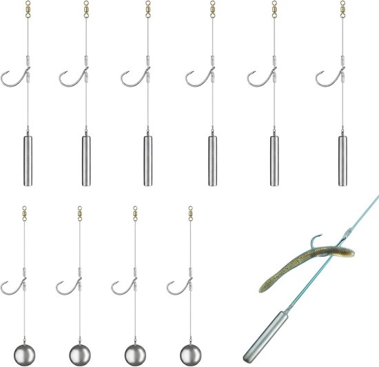 Set van 10 Drop Shot Rig Leiders - Kant-en-klare Visleidingen met Lood en Haak voor Grondvissen in Zoet en Zout Water, Ideaal voor Sportvissen en Hengelsport Accessoires