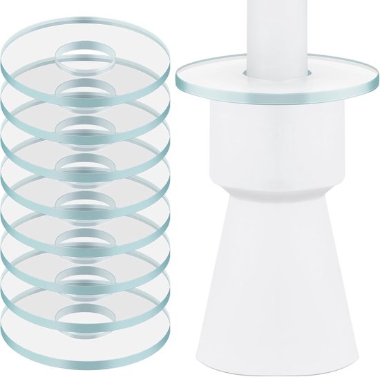 Set van 10 Druppelvangers voor Kaarsen, Druppelbescherming, Geschikt voor Kaarsringen, Glas Spoel voor Kaarsenhouders, Rond, Transparant, Binnen Diameter 2.2 cm