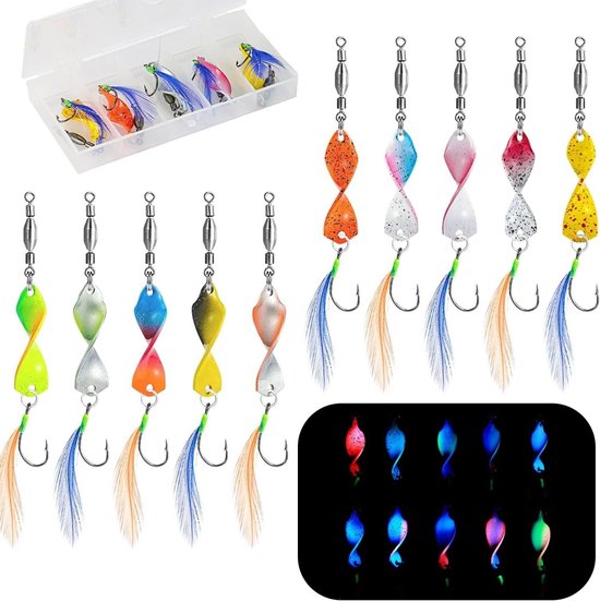 Set van 10 Forelvissen Lepels, Vissen Aas Kit met Spinnerbaits, Draagbare Aasdoos voor Forelvissen en Sportvisserij