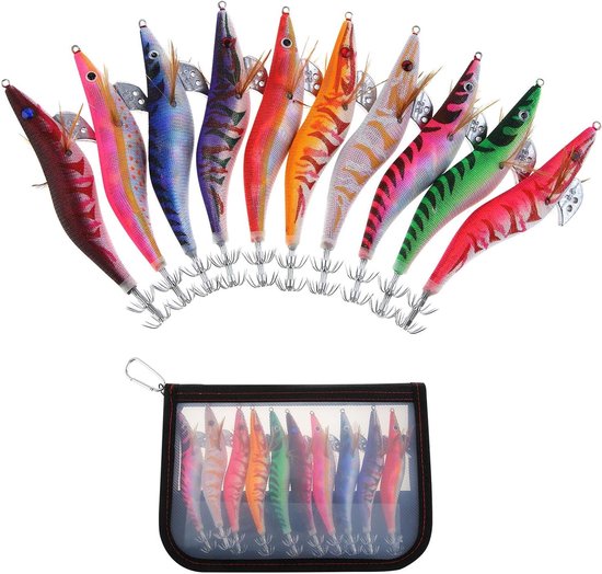 Set van 10 Glow-in-the-Dark Kreeft- en Octopus Jigs voor Zeevisserij - Hard Hooks, Zeelokken en Aas (13.5 cm, 19 g)