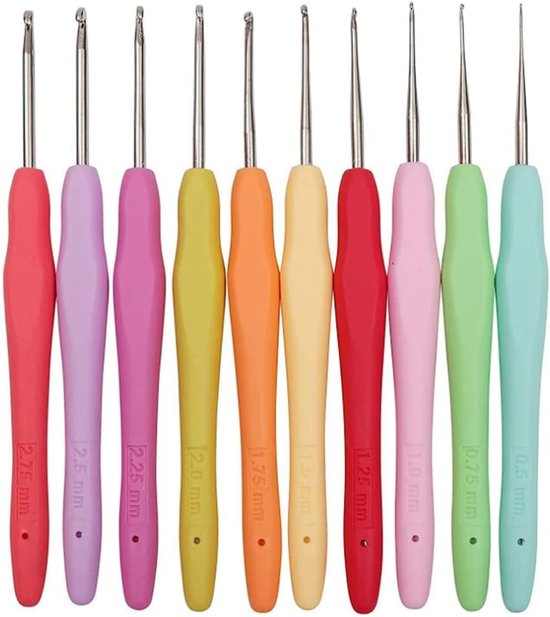 Set van 10 Haaknaalden van 0.5mm tot 2.75mm met Zachte Grip voor Haken, Breien en Kantwerk