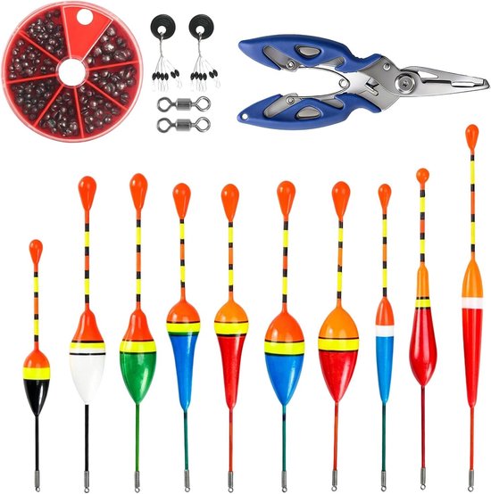 Set van 10 hengeldobbers voor zwemmervissen en forel, complete visaccessoireset voor meren en rivieren