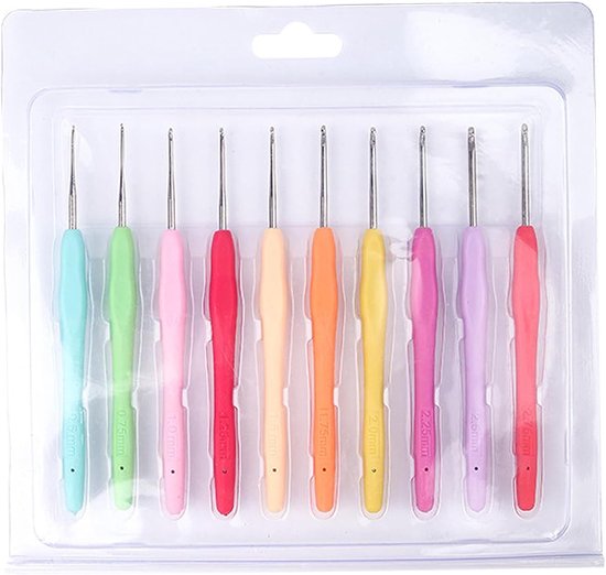 Set van 10 Kleine Haaknaalden - Kleurige, Zachte Handgrepen voor DIY Haakprojecten en Beginners, Ideaal voor Leren Haken en Creatieve Ambachten