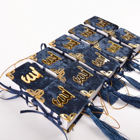 Set van 10 Koran Boek voor Moslim Favors Koran Boek Arabisch Hadj Gunsten Auto Opknoping Koran Islamitisch Cadeau (Donkerblauw)