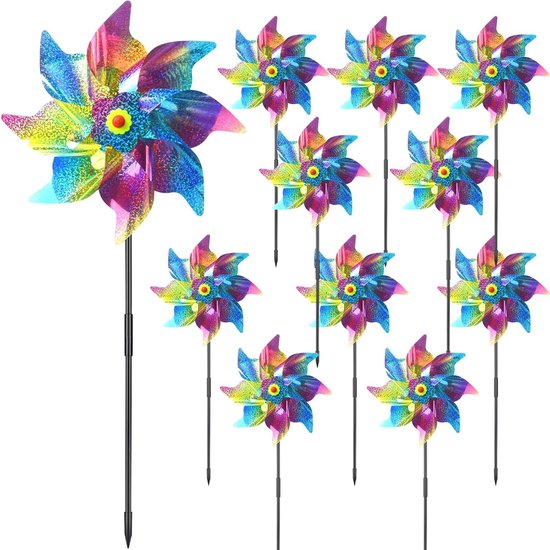 Set van 10 Reflecterende Windmolens voor Vogelafschrikking, Duivenbestrijding en Tuin Decoratie voor Balkon en Tuin