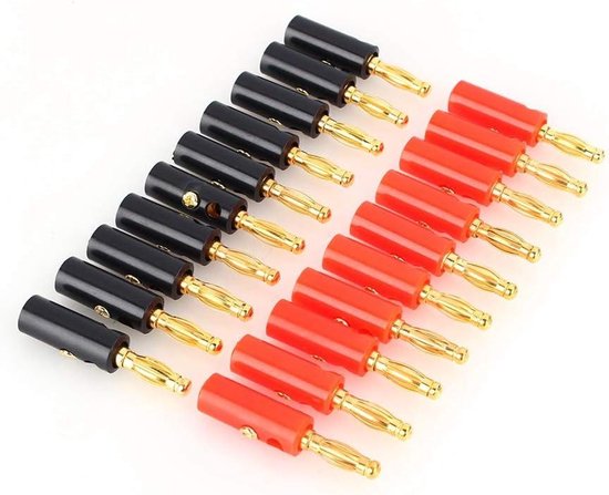 Set van 10 rode banaanstekkers 4mm voor audiokabeladapter, geschikt voor luidsprekerkabels met een diameter van 3 mm