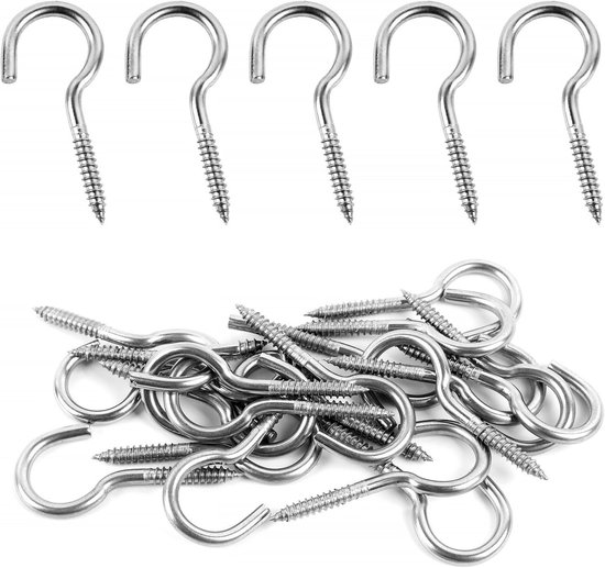 Set van 10 RVS Schroefhaken voor Plafondbevestiging, Sterke Haakschroeven, Ideaal voor Decoratie en Ophangsystemen (M4 x 50 mm) van Merkloos