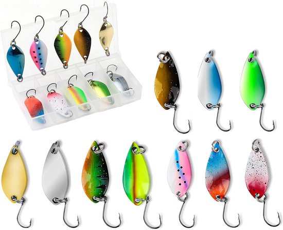 Set van 10 Spinner Spoons met Opbergdoos voor Vissen, Ideaal voor Forel, Snoek en Karper, 2.5g/3.5g/5g